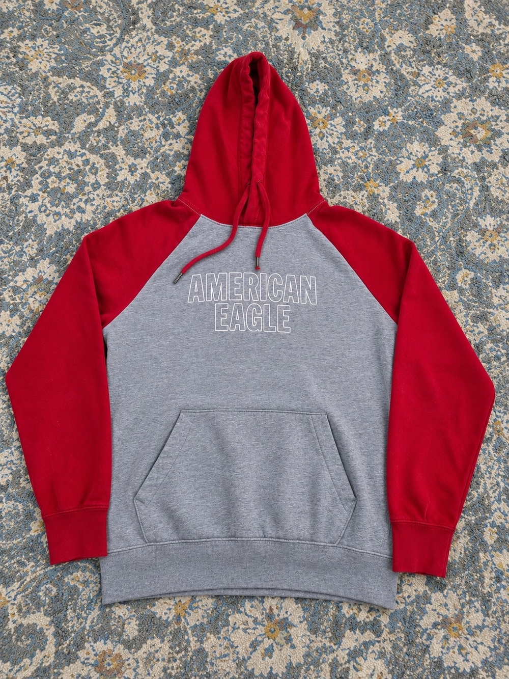 American Eagle Outfitters Gray Body with Red Hood & Sleeves Hooded Sweatshirt